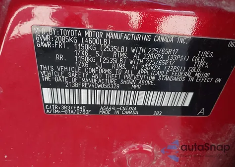 2013 Toyota Rav4 Le from USA, damaged, VIN 2T3BFREV4DW056329